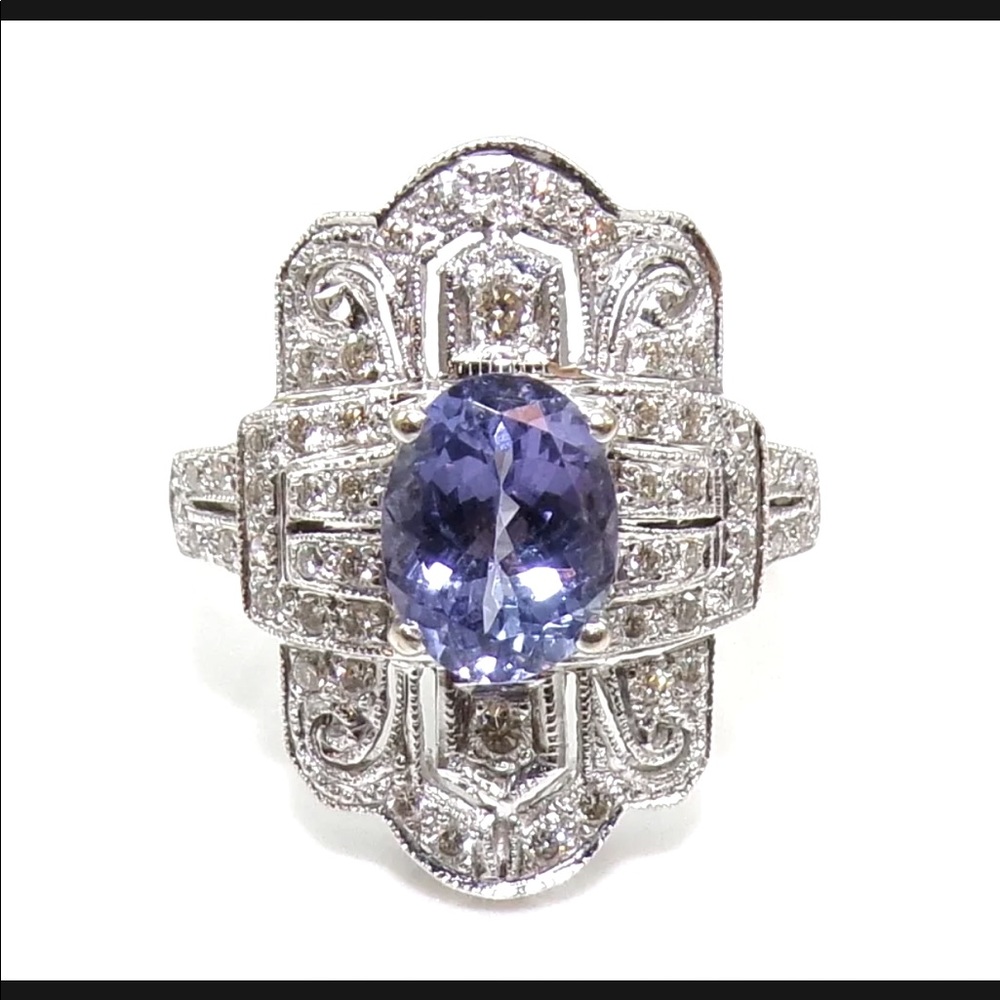 LeVian- Gorgeous Art Deco Tanzanite approximately 1 ct. / total .50 ctw dia